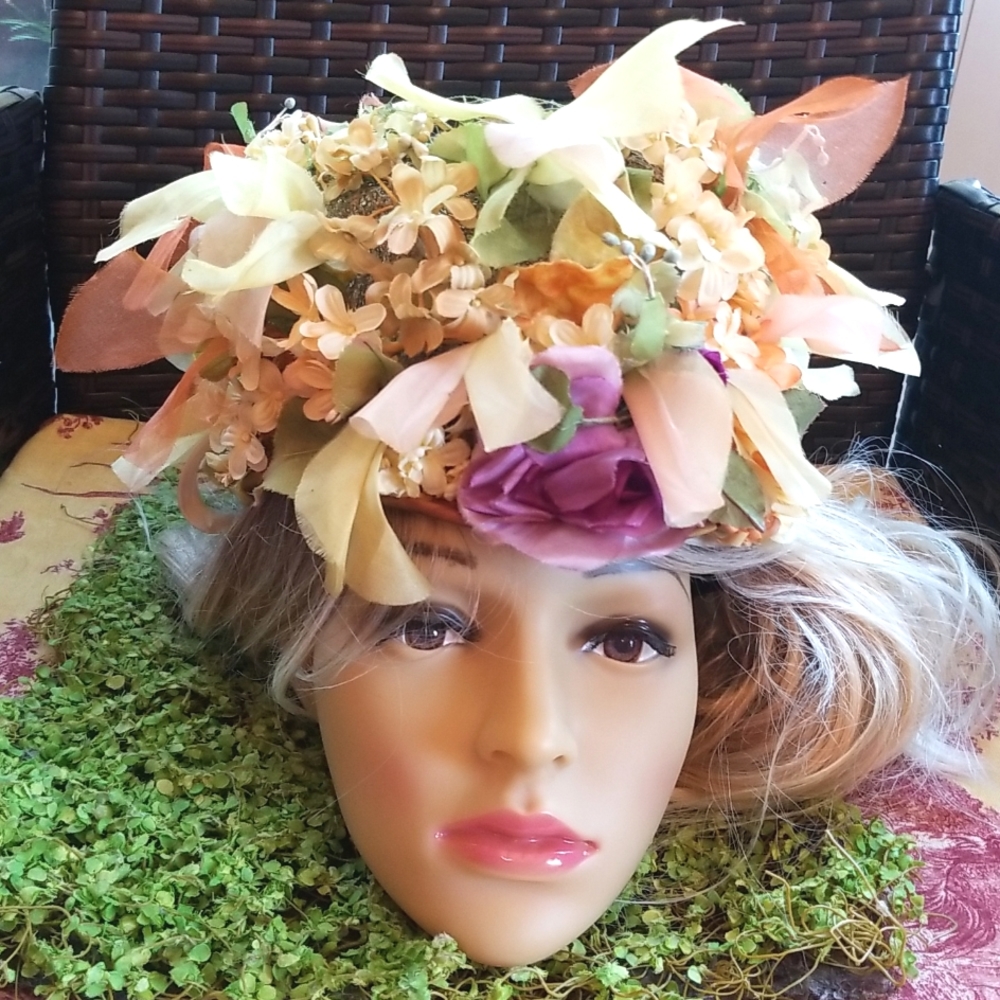 60s CHRISTIAN DIOR Luxury EASTER 7" Flowers Ribbon UNION Garden Chapeaux Hat EVC - Picture 16 of 16